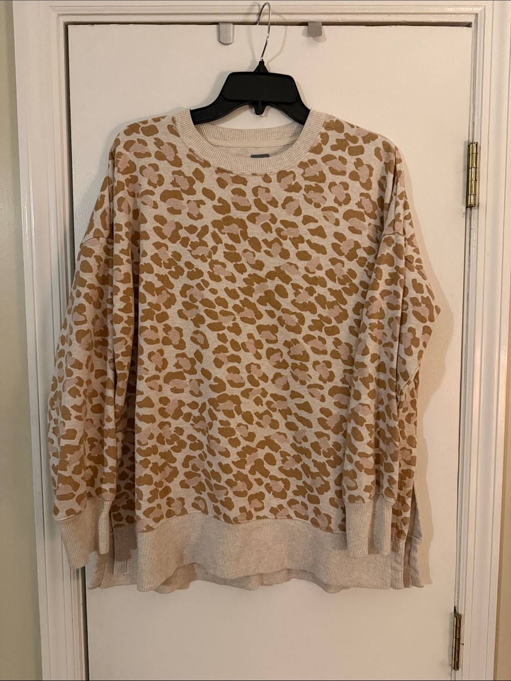 Aerie Cream and Tan Leopard Crewneck Sweater